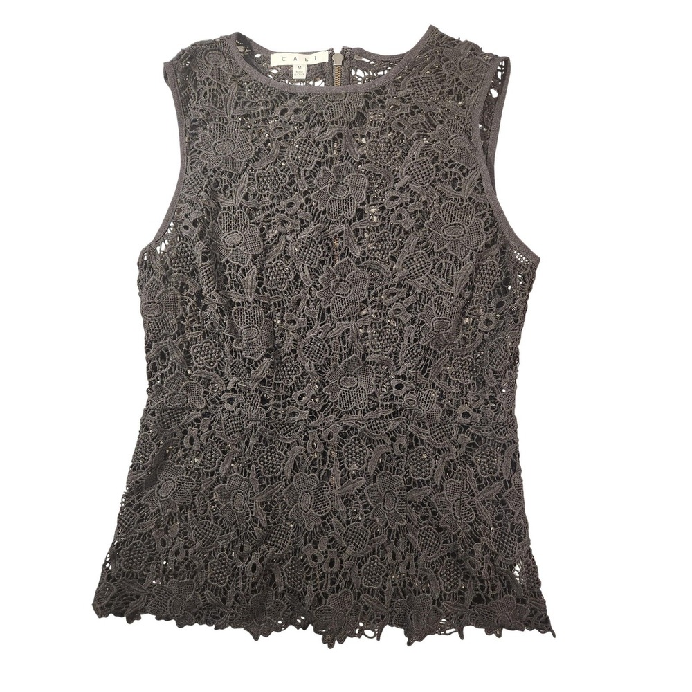 CAbi Blouse Womens M Black Crochet Lace Lined Sleeveless‎ Party Cocktail